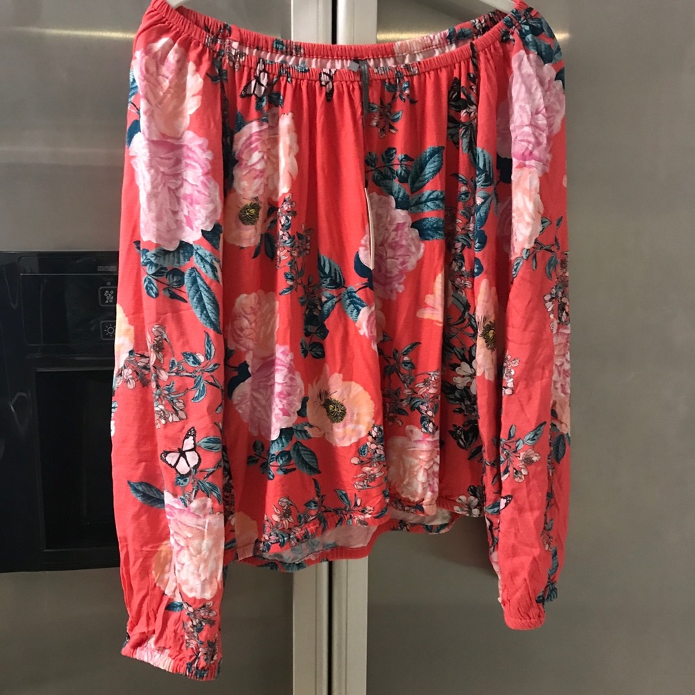 NWT Anthropologie Off Shoulder Floral Top RARE!! New Small pink blue - Picture 3 of 4